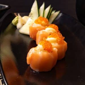 Salmon roses served with tobiko